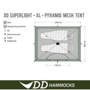 Cort DD Hammocks SuperLight Pyramid XL-panza anti insecte